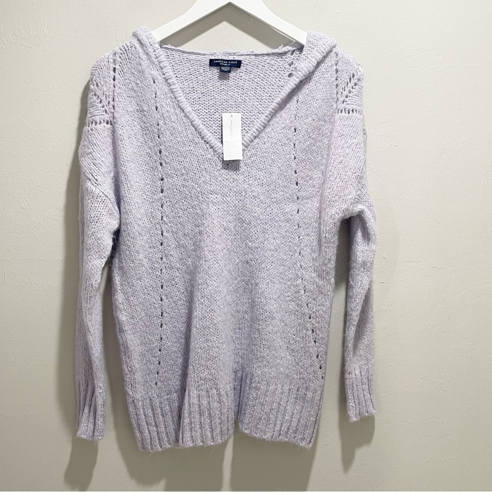 New AMERICAN EAGLE OUTFITTERS Women’s Lavender Chunky Hooded Sweater V-Neck XS